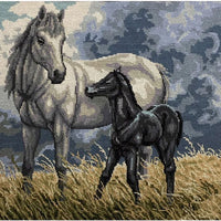 Horses Tapestry Design Printed On 10 Count Antique Canvas
