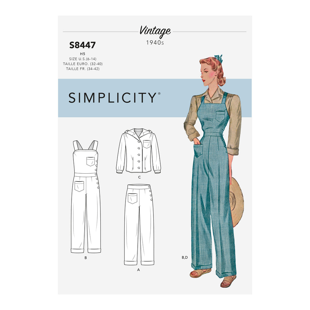 Simplicity Sewing Pattern 8447 Women's Vintage Trousers, Overalls and Blouses H5 Sizes 6-14