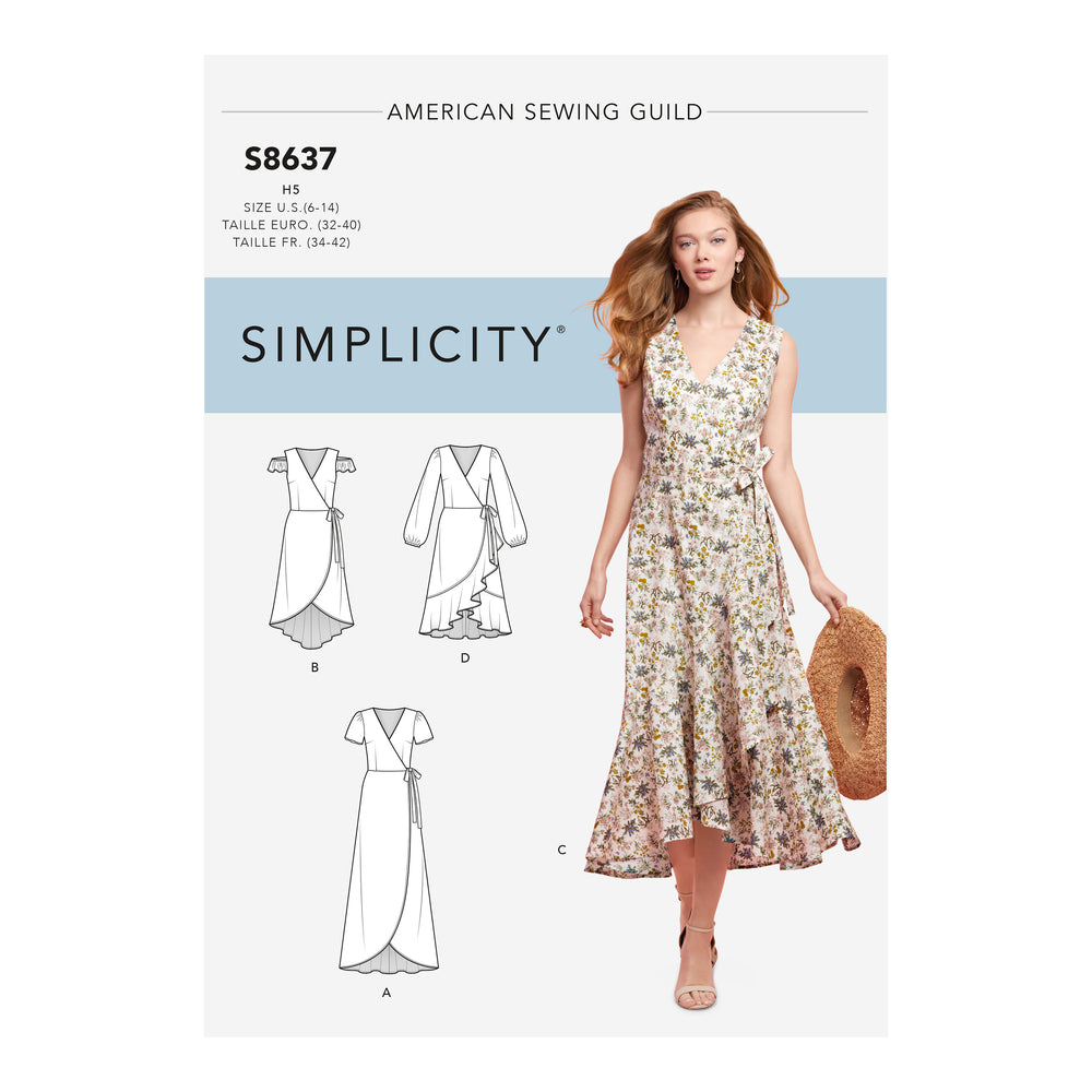 Simplicity Sewing Pattern 8637 Women's Wrap Dress H5 Sizes 6-14