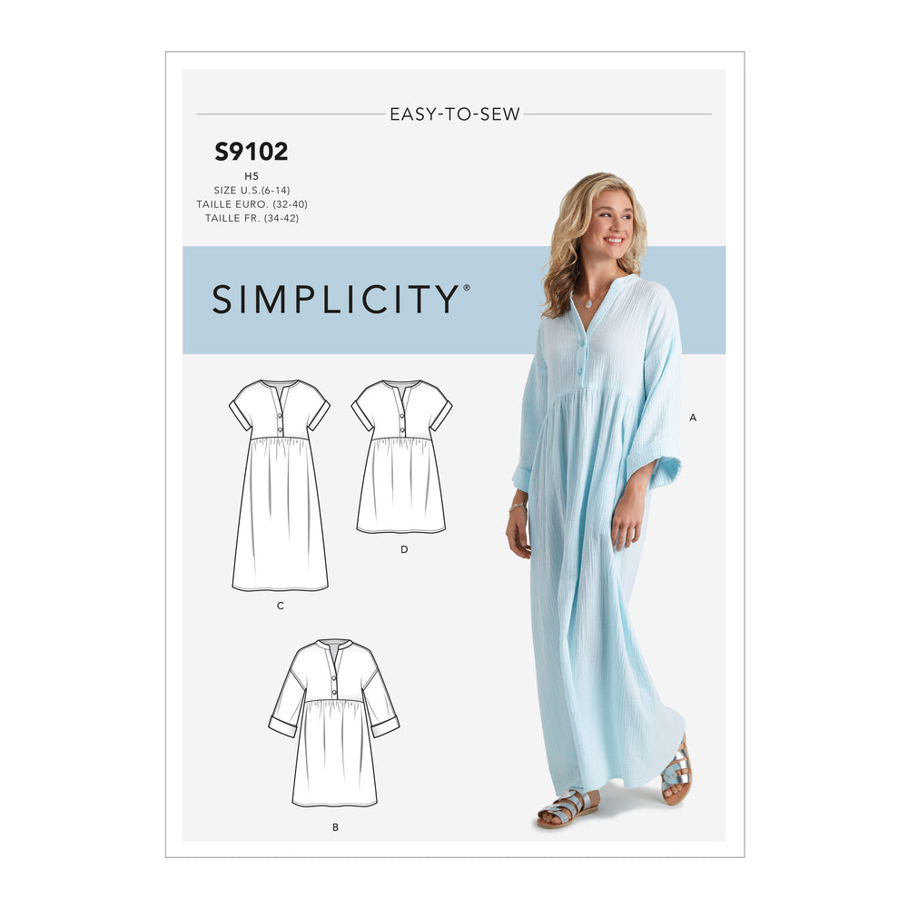 Simplicity Sewing Pattern S9102 Misses' Caftan & Dresses H5 Sizes 6-14