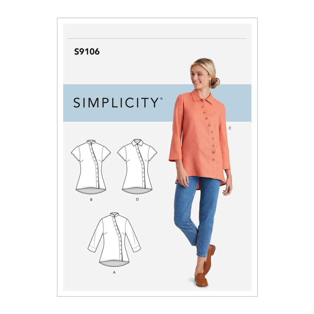 Simplicity Sewing Pattern S9106 Misses' & Women's Button Front Shirt AA Sizes 10-18