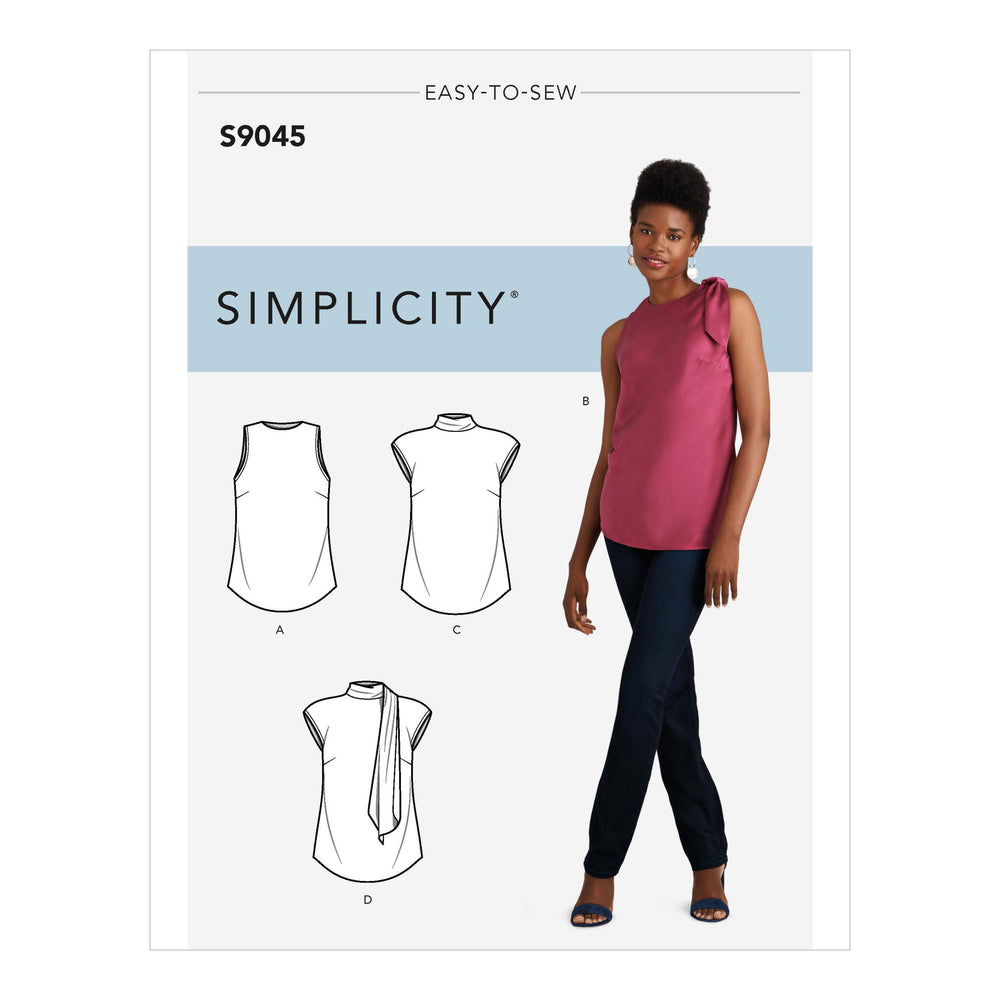 Simplicity Sewing Pattern S9045 Misses' Tops With Optional Neck Ties H4 Sizes 6-14
