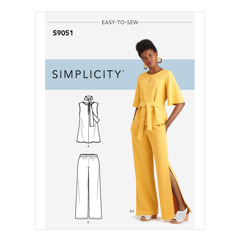 Simplicity Sewing Pattern S9051 Misses' Tops, Belt or Scarf & Pants R5 Sizes 14-22