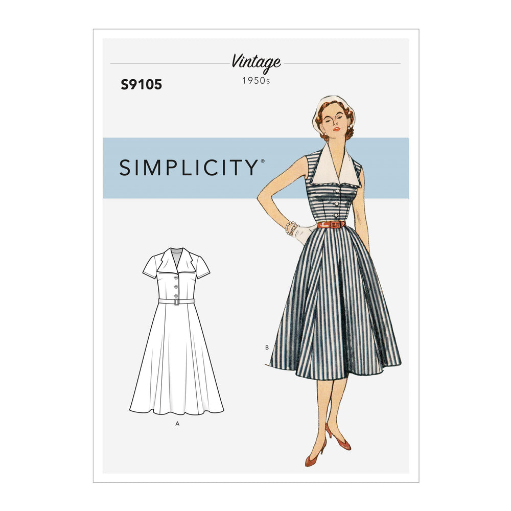 Simplicity Sewing Pattern S9105 Misses' Vintage Dress With Detachable Collar H5 Sizes 6-14