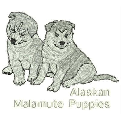 Alaskan Malamute Puppies Machine Embroidery Design (alaskan-malamute-puppies)