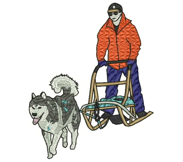 Alaskan Malamute And Sled Machine Embroidery Design (alaskan-malamute-sled-a)